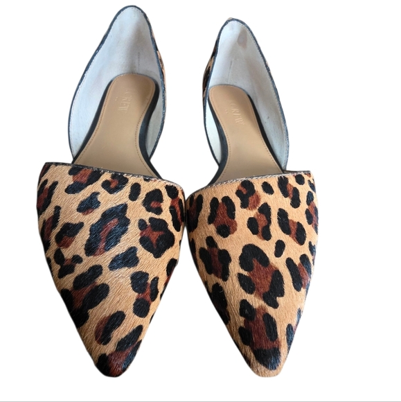 J. Crew Zoe Leather Leopard Print Calf Hair D'orsay Flats / Shoes  F5317 Size 7 - Picture 4 of 16